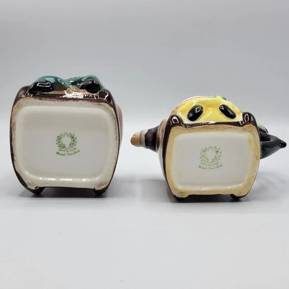 Vintage Hand Painted Japan Grandparents Creamer & Sugar Bowl Set